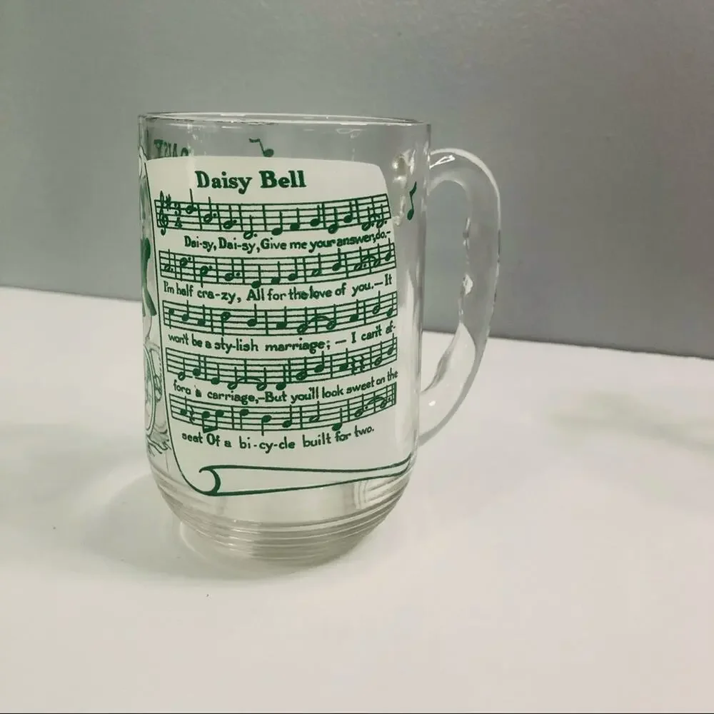 vintage hazel atlas old time music Graphic beer mugs 5 inch‎ blue green red 50s
